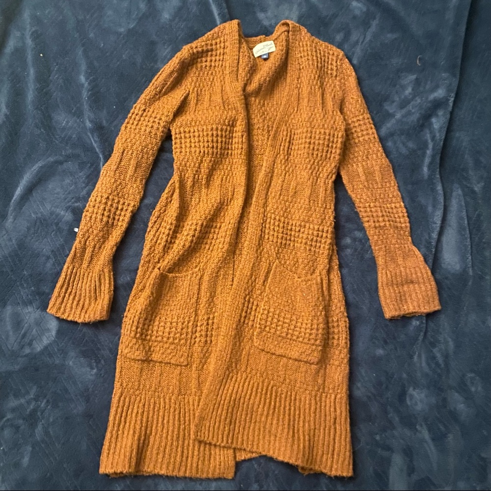 Mid length cognate brown cardigan